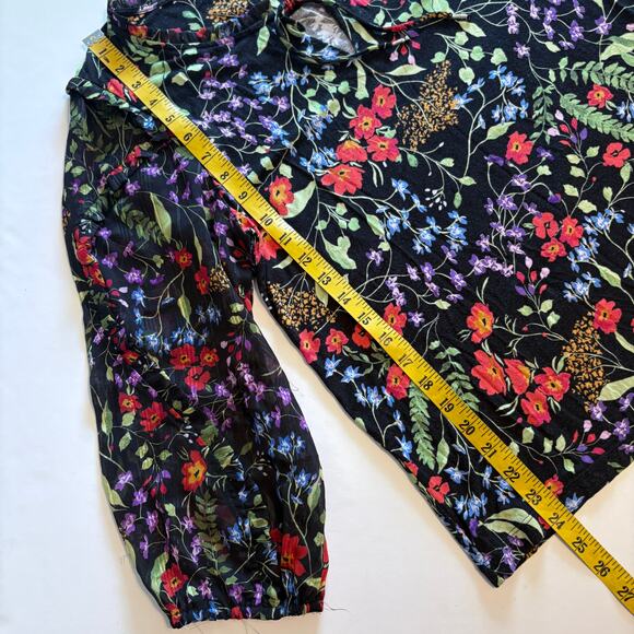 Maeve by Anthropologie Jacquin Top Womens Medium Black Multicolor Floral Boho - Picture 9 of 10